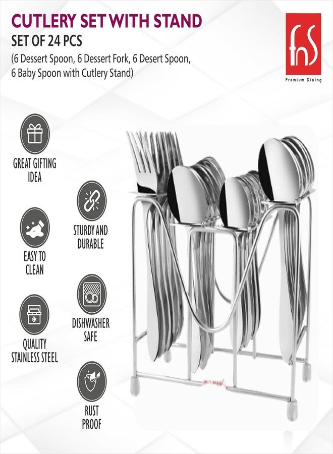 FNS Montavo by FnS Orchid Stainless Steel Cutlery Set with Hanging Stand (6 Dinner Spoons, 6 Dinner Forks, 6 Teaspoons, 6 Baby Spoons and 1 Cutlery Stand) - Image 4